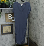 Jessica Simpson Women's Stretch Ruched V Neck Dress Charcoal Large