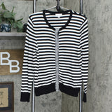 Charter Club Women's Striped Snap Front Cardigan Black / White Large