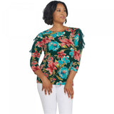 Susan Graver Women's Plus Size Floral Liquid Knit Top with Lace & Chiffon Details