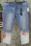 DG2 by Diane Gilman Women's Petite Embroidered Pull On Exposed Button Jeans