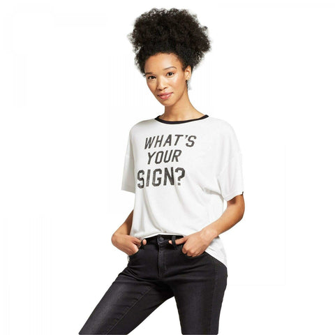 Modern Lux Women's WHAT'S YOUR SIGN? Ringer Graphic T-Shirt