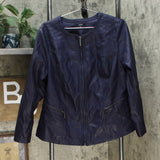 Alfani Womens Plus Size Faux Leather Zipper Jacket Navy 1X