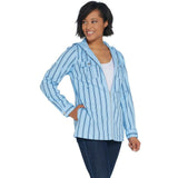 Denim & Co. Women's Stretch Twill Zip Front Striped Hooded Jacket