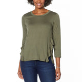 DG2 by Diane Gilman Women's Ruffled Knit Hi Low Hem Top