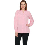 Denim & Co. Women's Roll Tab Sleeve Button Front Soft Utility Tunic Blouse