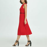 DKNY Women's Belted Seamed A-Line Midi Dress