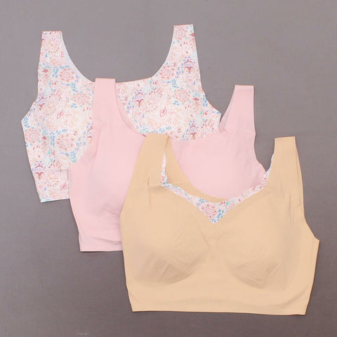 Rhonda Shear 3 Pack Body Bras With Removable Pads Pink/ Paisley/ Nude 1X