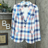 DG2 by Diane Gilman Stretch Crepe Printed Blazer Buffalo Plaid Large