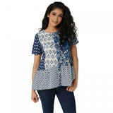 LOGO by Lori Goldstein Women's Mixed Print Button Front Peplum Top