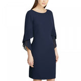 DKNY Women's Pleated Bell Sleeve Sheath Dress Navy 12