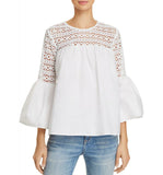 Endless Rose Womens Louvre Lace-Inset 3/4 Sleeve Blouse Top White Small