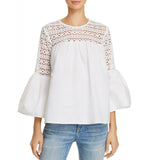 Endless Rose Womens Louvre Lace-Inset 3/4 Sleeve Blouse Top White Small