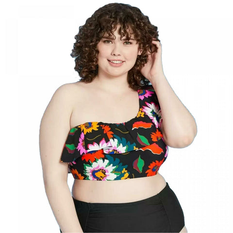 Sea Angel Women's Plus Size Asymmetrical Ruffle One Shoulder Bikini Top