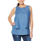 DG2 by Diane Gilman Women's Plus Size SoftCell Chambray Easy Tank Blouse