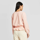 Who What Wear Women's Crew Neck Smocked Waist Knit Sweatshirt