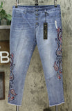 DG2 by Diane Gilman Women's Embroidered Pull-On Exposed Buttons Jeans