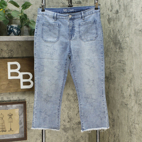 DG2 by Diane Gilman Star Needle Punch Cropped Jeans Chambray Petite 10