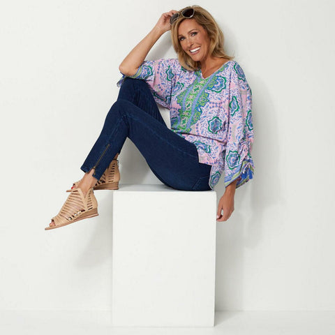 Belle by Kim Gravel Women's Flexibelle Ankle Zip Pull-On Jeans