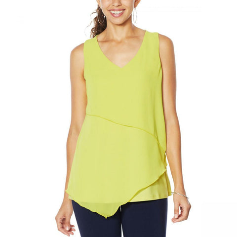 Nina Leonard Women's Plus Size Sleeveless Mixed Media Tiered Tank Top