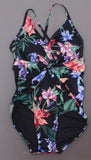 Aqua Green Women's Wrap One Piece Swimsuit Black Floral Medium