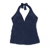 Aqua Green Women's Ruffle Halter V-Neck Tankini Top