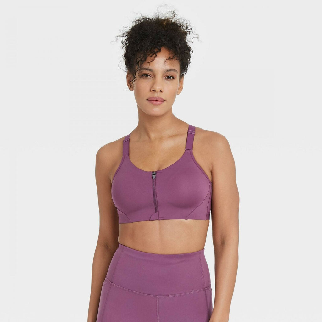 All In Motion Women's High Support Mesh Back Zip-Front Sports Bra