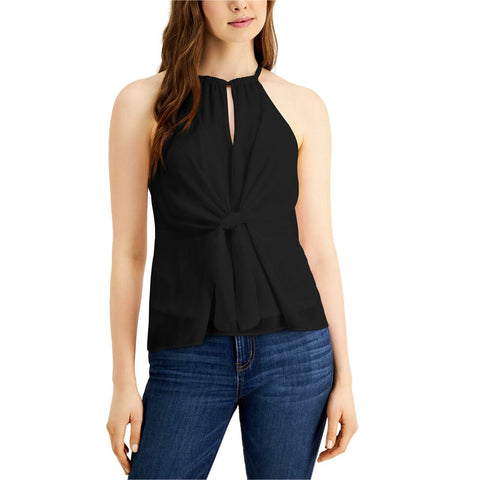 Bar III Women's Mixed Media Tie Front Keyhole Top