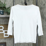 Karen Scott Cotton 3/4 Sleeve Grommet Trim Knit Top White Petite Medium