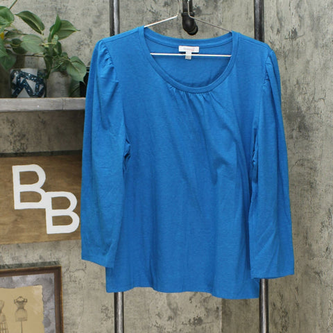 Skinnygirl Women's Lenora Puff Shoulder 3/4 Sleeve T-Shirt Mykonos Blue XL