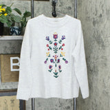 NWT Denim & Co. Women's Crew Neck Long-Sleeve Embroidered Sweater Large