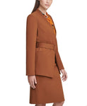 Calvin Klein Women's Collarless Belted Blazer Jacket 10 Brown