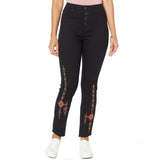 DG2 by Diane Gilman Women's Embroidered Pull-On Exposed Buttons Jeans