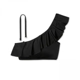 Kona Sol Women's Ruffle One Shoulder Bikini Top Black Medium