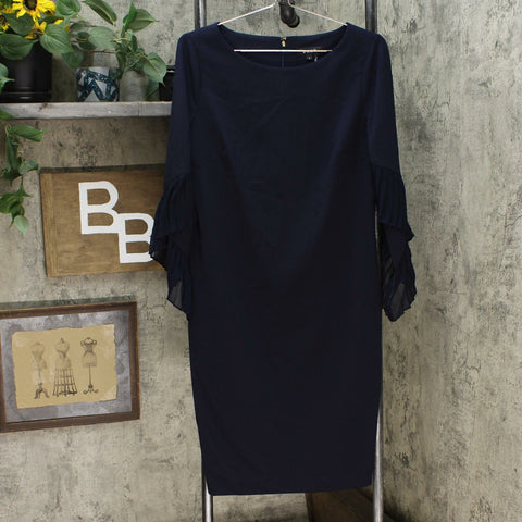 DKNY Women's Pleated Bell Sleeve Sheath Dress Navy 12
