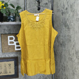 LOGO by Lori Goldstein Plus Size Lace Front Knit Back Peplum Tank Top