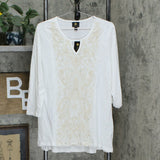 JM Collection Women's Embroidered Keyhole Slub Knit Tunic Top