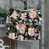 Kona Sol Strapless Floral Tiered Bandeau Tankini Top Black Medium
