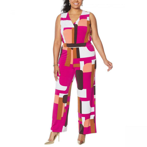 IMAN Women's Plus Size City Chic Sleeveless Jumpsuit With Hidden Buttons