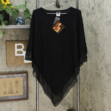 IMAN Women's City Chic Knit Poncho With Chiffon Trim
