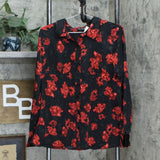 Dennis Basso Women's Button Front Floral Stretch Satin Blouse