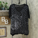DG2 by Diane Gilman Burnout Printed And Embellished Top Black 3X