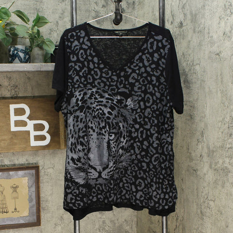 DG2 by Diane Gilman Burnout Printed And Embellished Top Black 3X