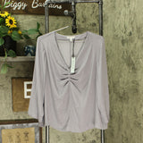Prologue Women's 3/4 Sleeve Pleated V-Neck Blouse