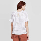 Universal Thread Women's Short Sleeve Round Neck Eyelet Top