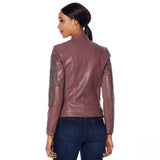 G by Giuliana Women's Faux Leather Embroidered Moto Jacket Dusty Purple 4