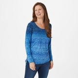 Belle by Kim Gravel Women's Ombre Print Side Ruched Knit Top Blue XS