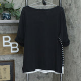 Karen Scott Plus Size Floral Print Striped Knit Top Deep Black 1X