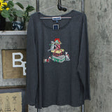 Karen Scott Plus Size Embellished Long Sleeve Christmas Knit Top