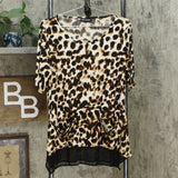 Nina Leonard Women's Mixed Media Tunic Top With Pockets Neutral Animal Medium