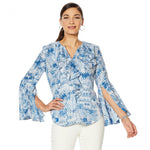 Curations Women's Bell Sleeve Printed Blouse with Cami